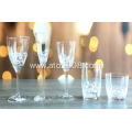 Flower design clear wine glass set